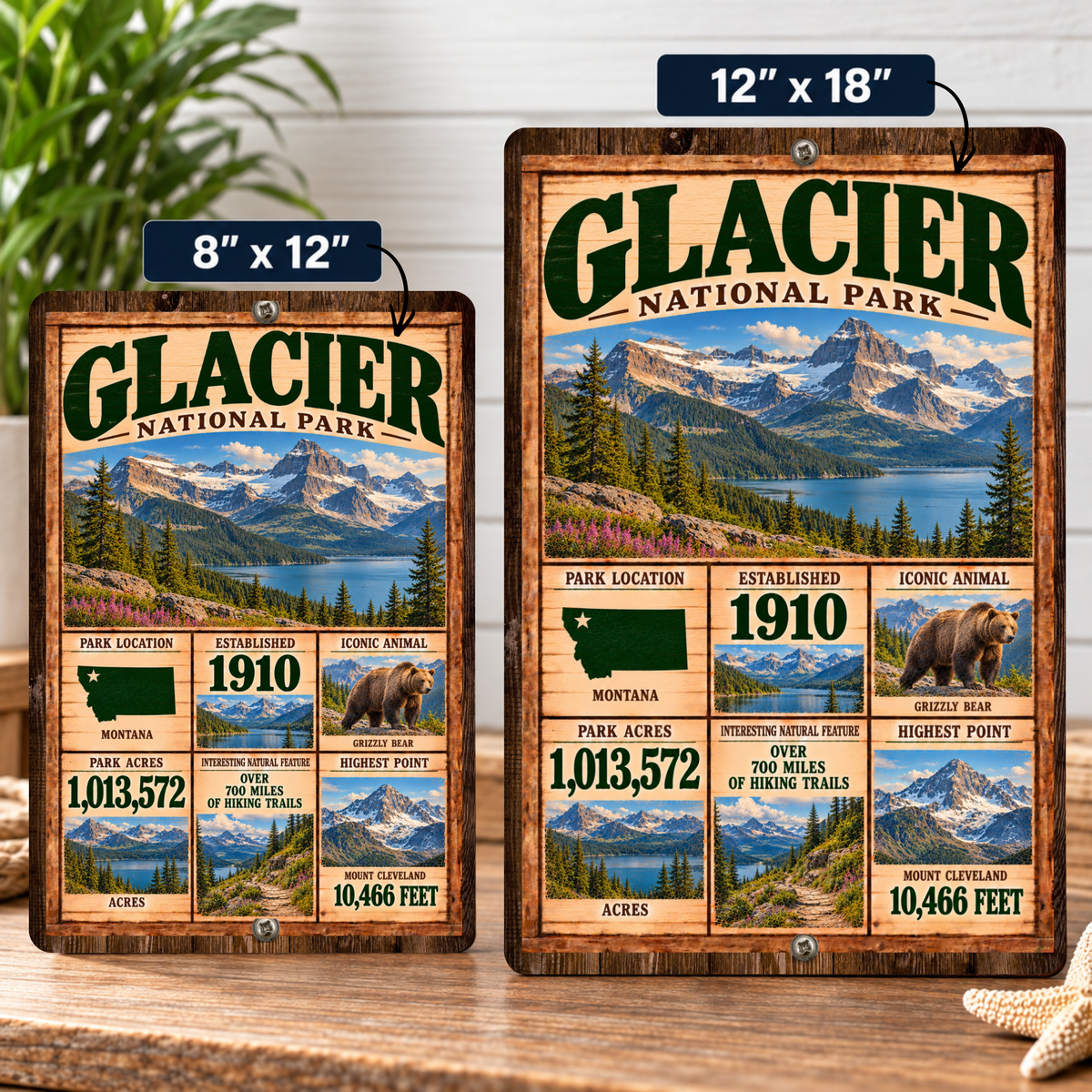 Glacier National Park Facts Aluminum Sign