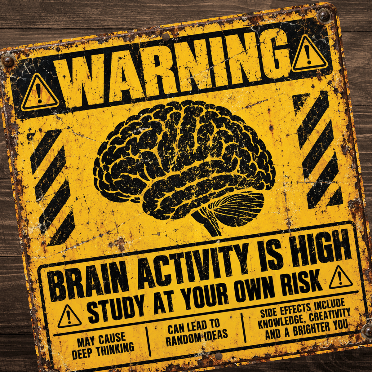 Brain Activity Is High Warning Sign – Funny Study & Student Metal Sign