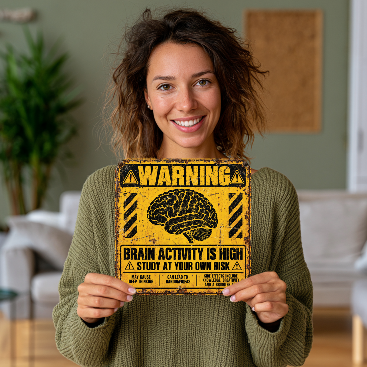 Brain Activity Is High Warning Sign – Funny Study & Student Metal Sign