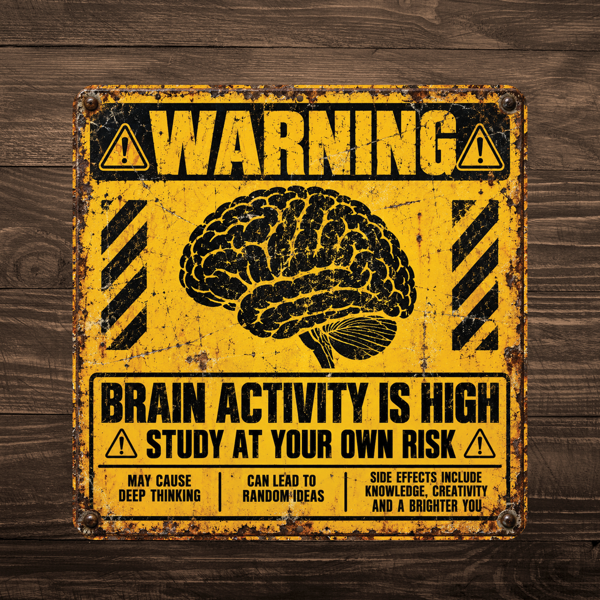 Brain Activity Is High Warning Sign – Funny Study & Student Metal Sign
