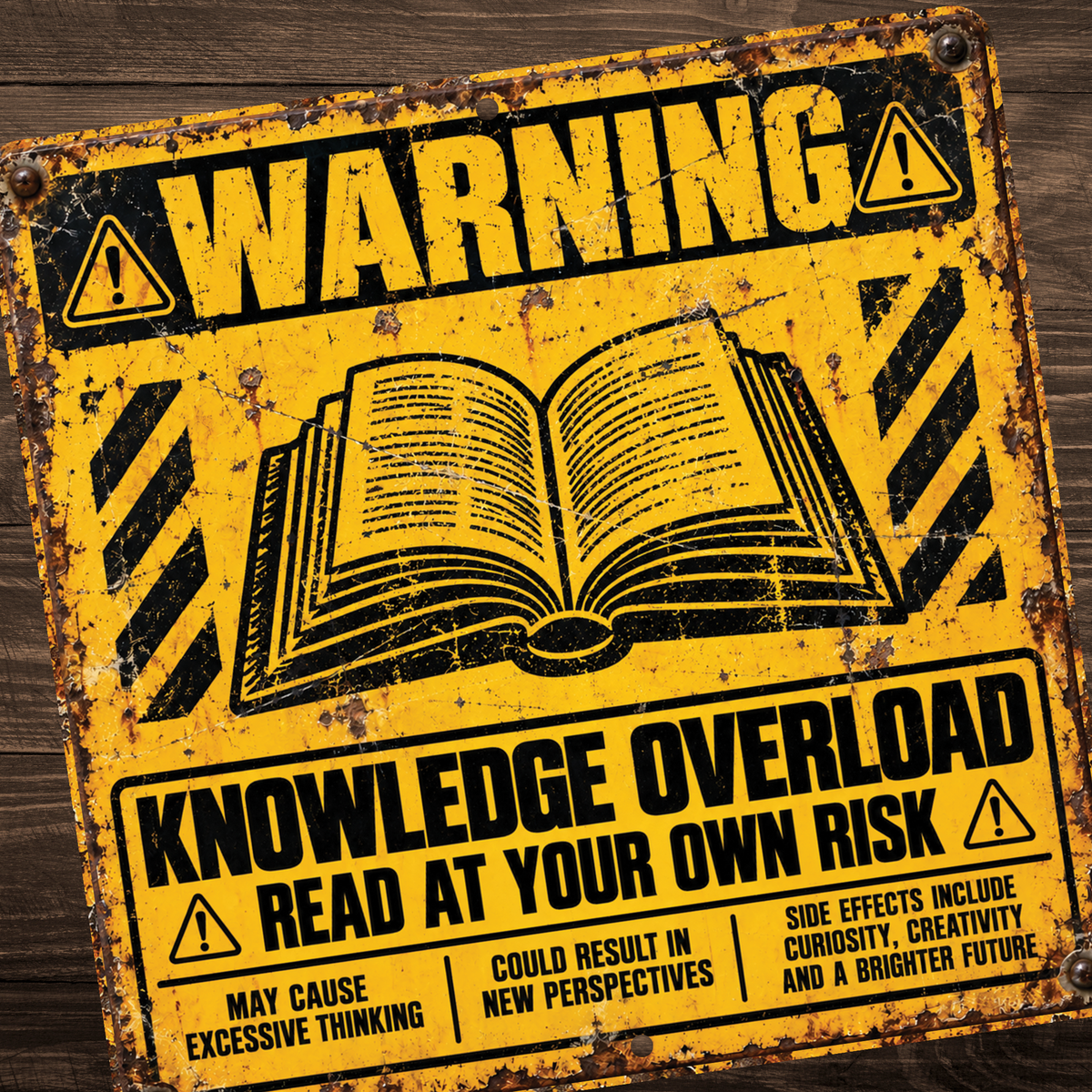 Knowledge Overload Warning Sign – Funny Reading & Book Lover Metal Sign