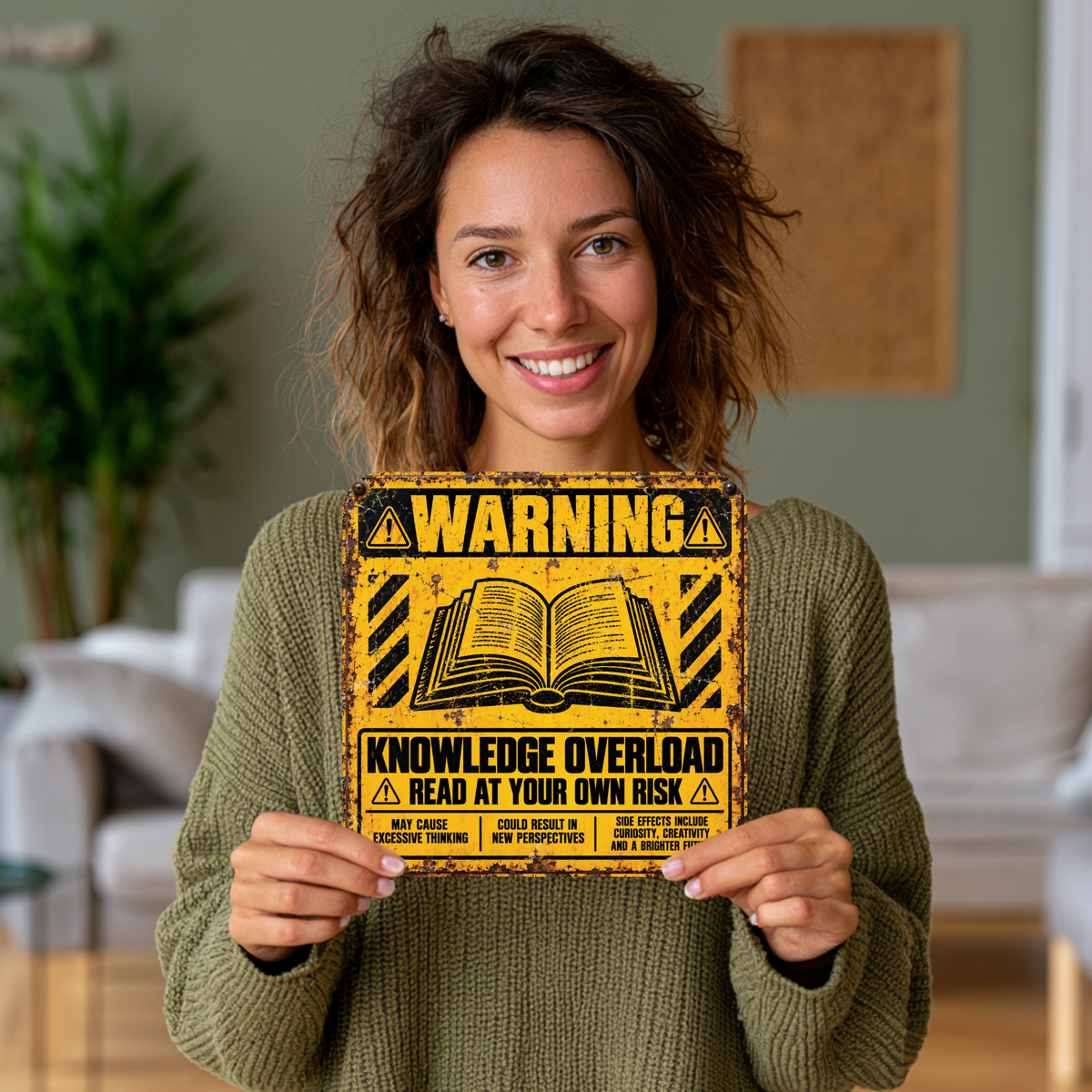 Knowledge Overload Warning Sign – Funny Reading & Book Lover Metal Sign