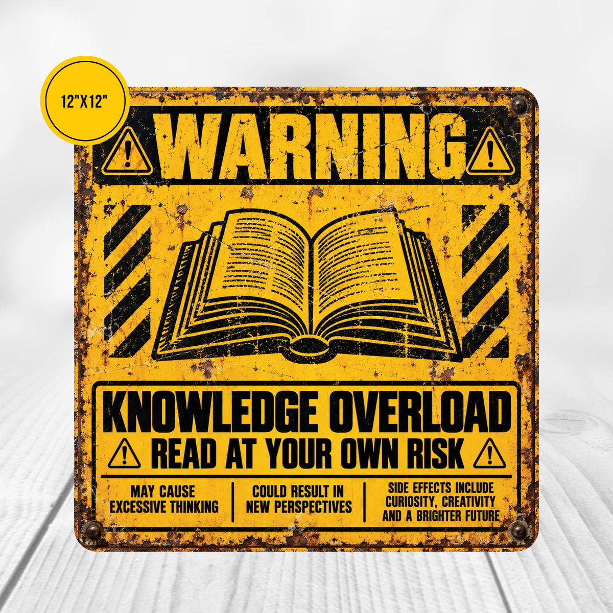 Knowledge Overload Warning Sign – Funny Reading & Book Lover Metal Sign