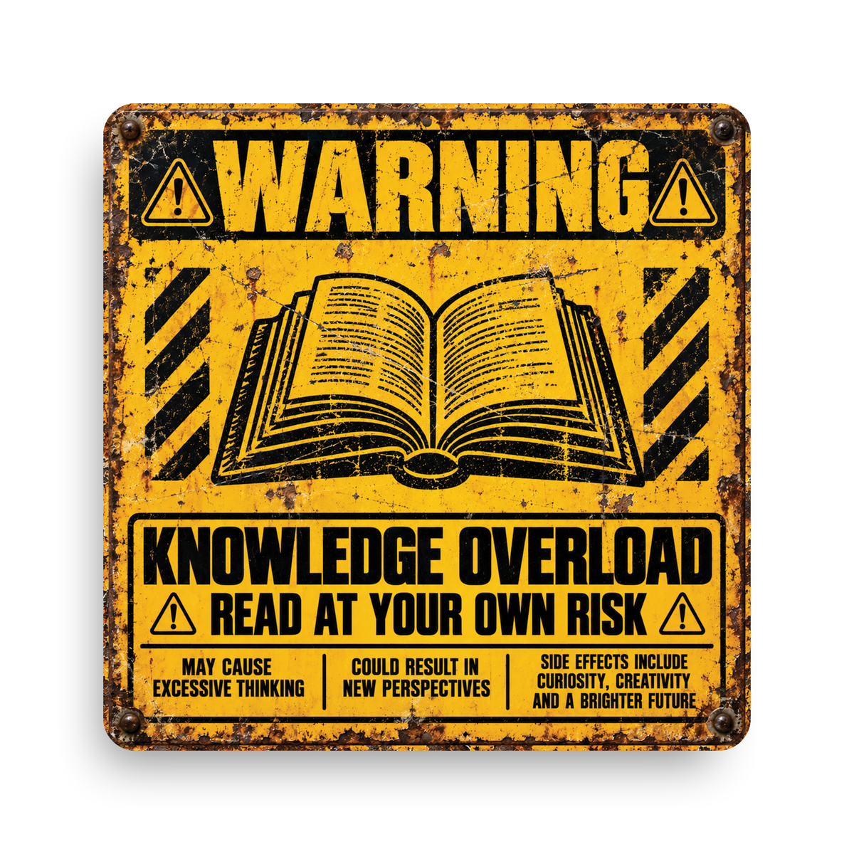 Knowledge Overload Warning Sign – Funny Reading & Book Lover Metal Sign