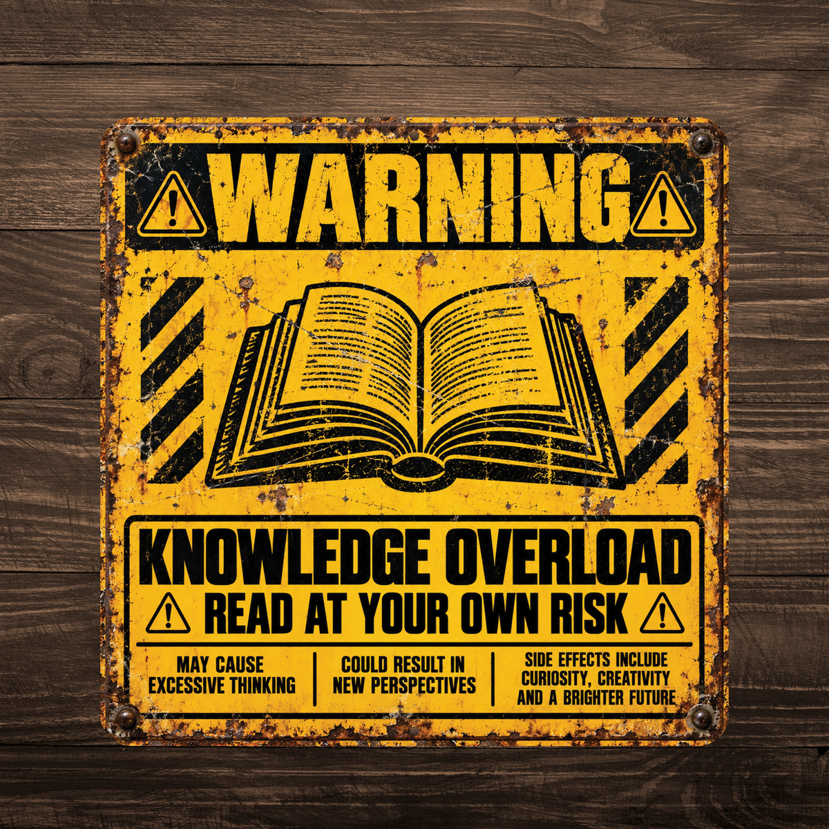 Knowledge Overload Warning Sign – Funny Reading & Book Lover Metal Sign