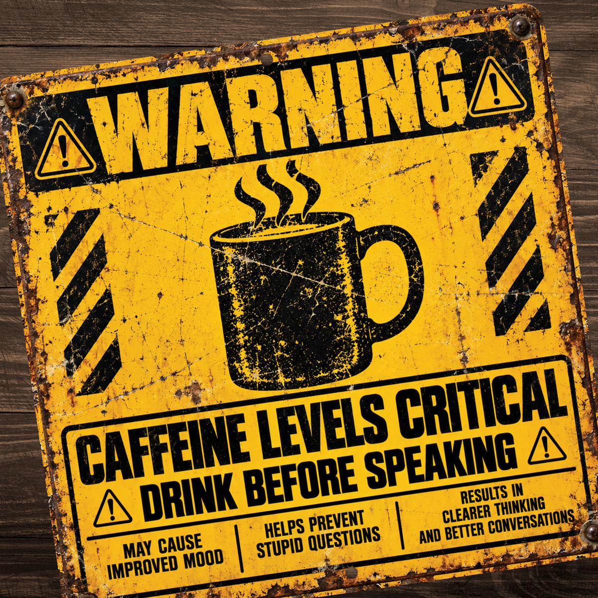 Caffeine Levels Critical Warning Sign – Funny Coffee Lover Metal Sign