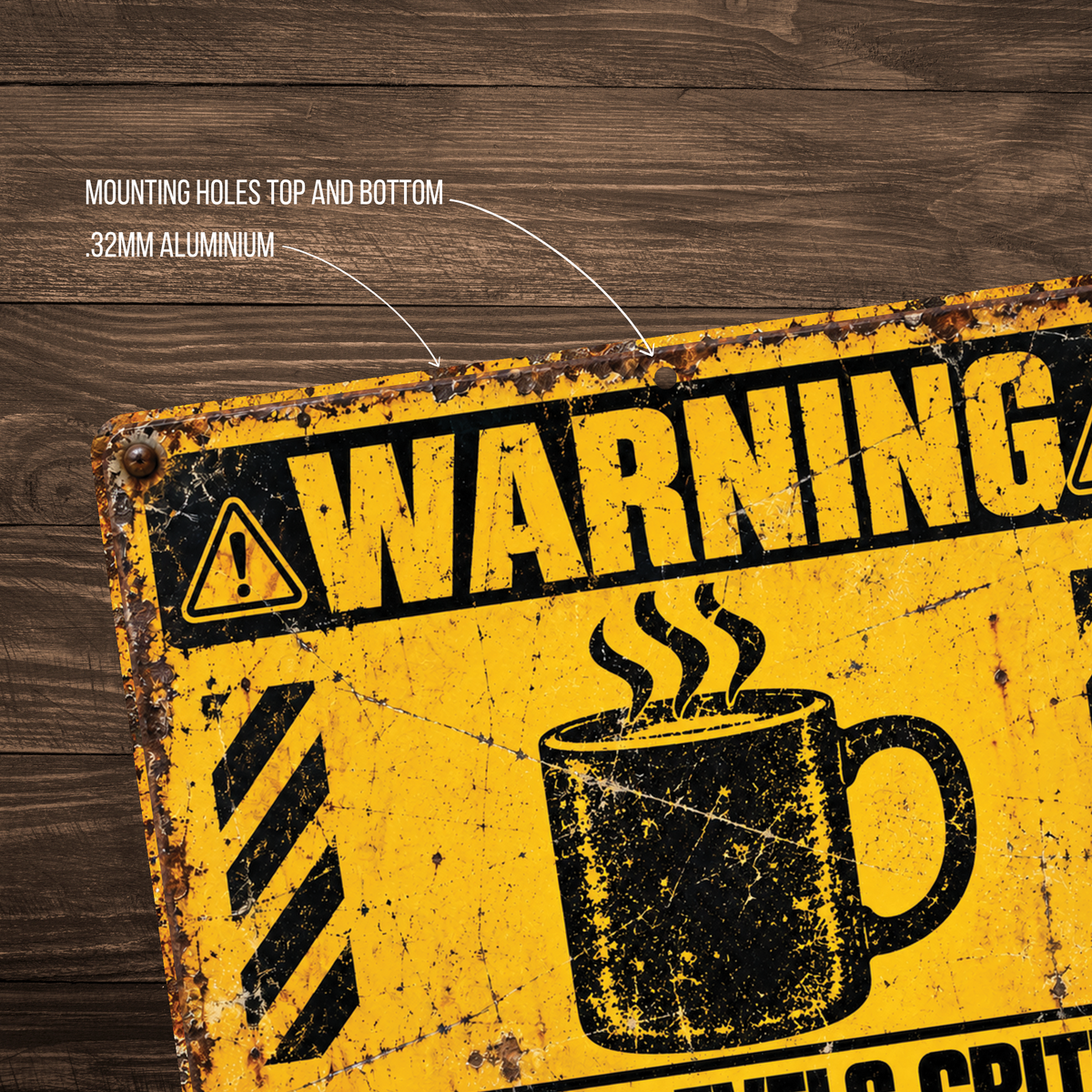 Caffeine Levels Critical Warning Sign – Funny Coffee Lover Metal Sign
