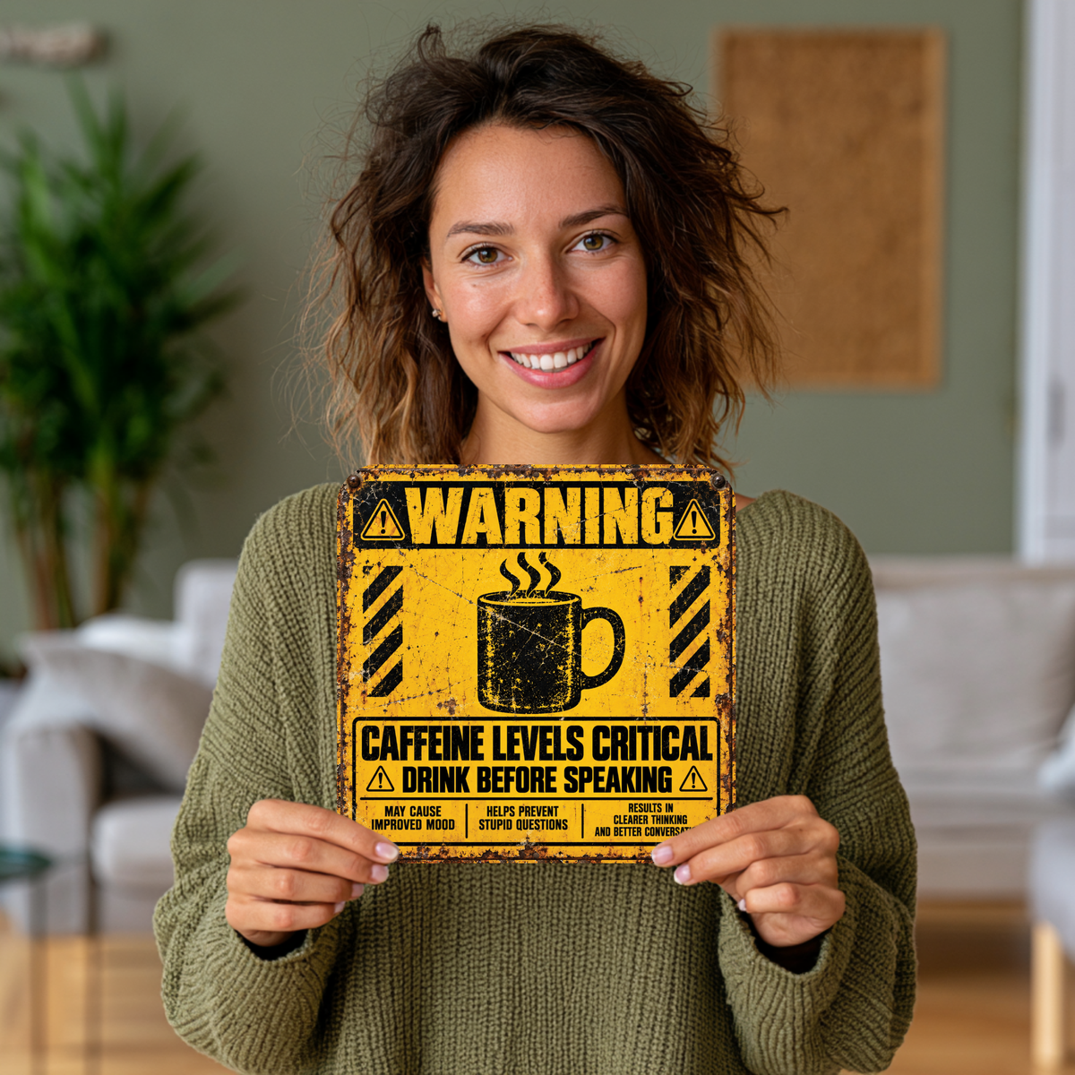 Caffeine Levels Critical Warning Sign – Funny Coffee Lover Metal Sign