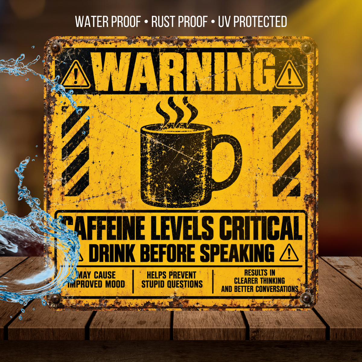 Caffeine Levels Critical Warning Sign – Funny Coffee Lover Metal Sign
