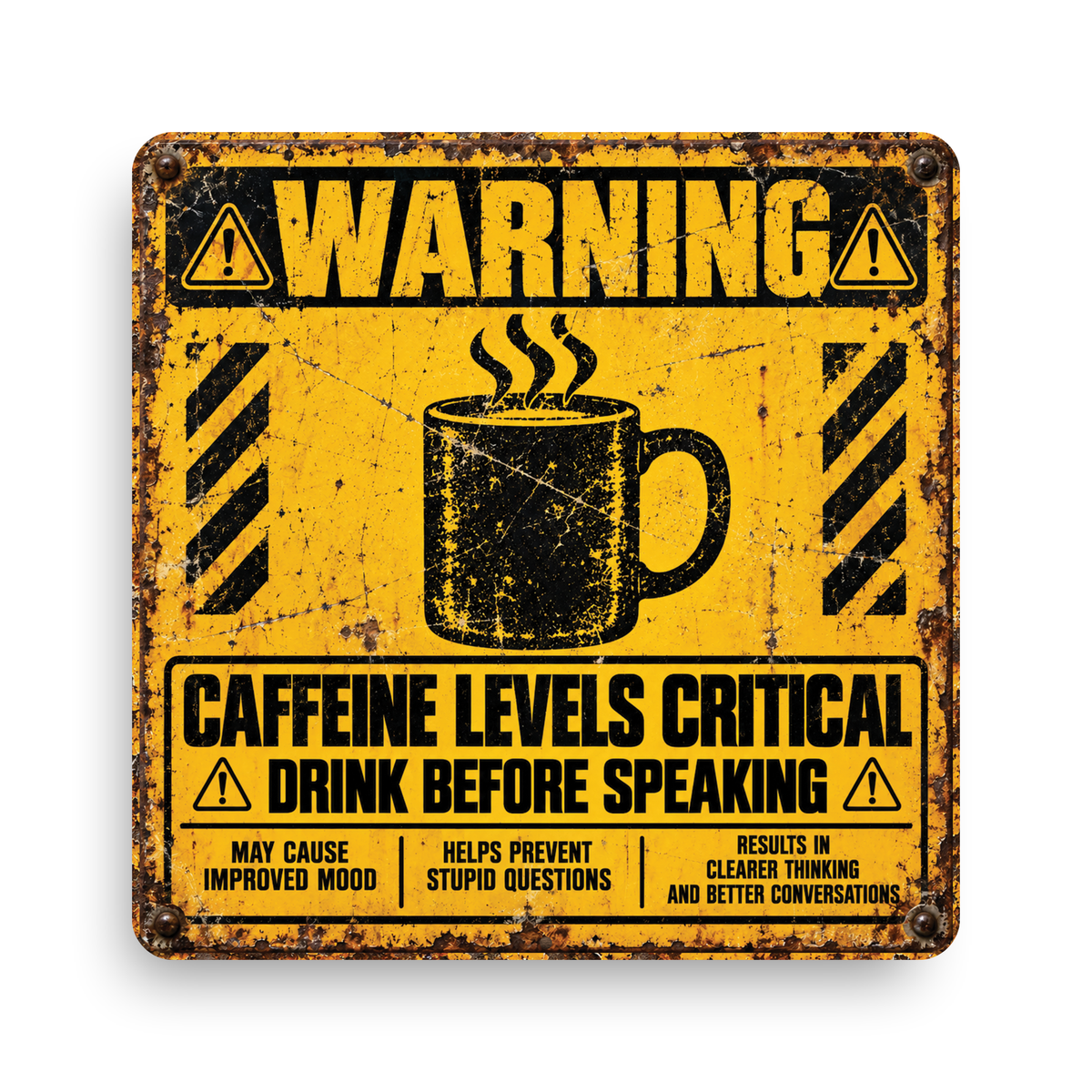Caffeine Levels Critical Warning Sign – Funny Coffee Lover Metal Sign
