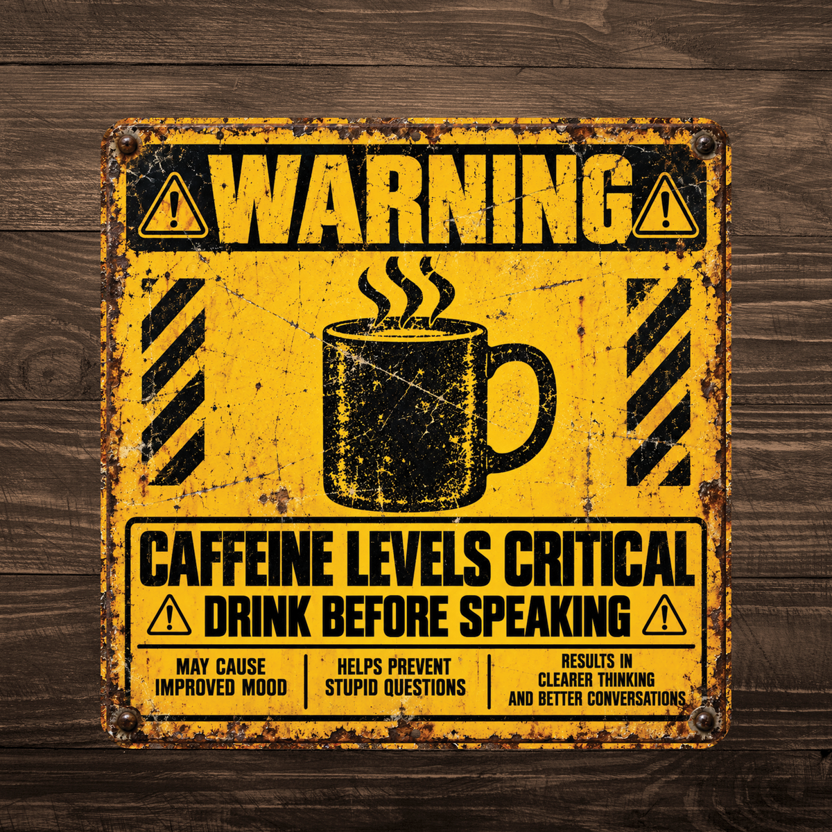 Caffeine Levels Critical Warning Sign – Funny Coffee Lover Metal Sign