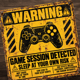 Game Session Detected Warning Sign – Funny Gamer Gaming Room Metal Sign