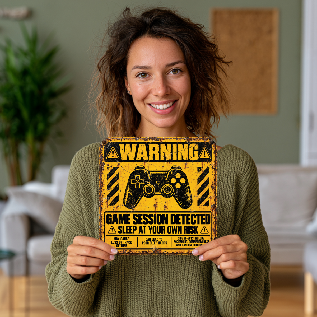 Game Session Detected Warning Sign – Funny Gamer Gaming Room Metal Sign