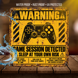 Game Session Detected Warning Sign – Funny Gamer Gaming Room Metal Sign