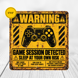 Game Session Detected Warning Sign – Funny Gamer Gaming Room Metal Sign