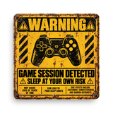 Game Session Detected Warning Sign – Funny Gamer Gaming Room Metal Sign