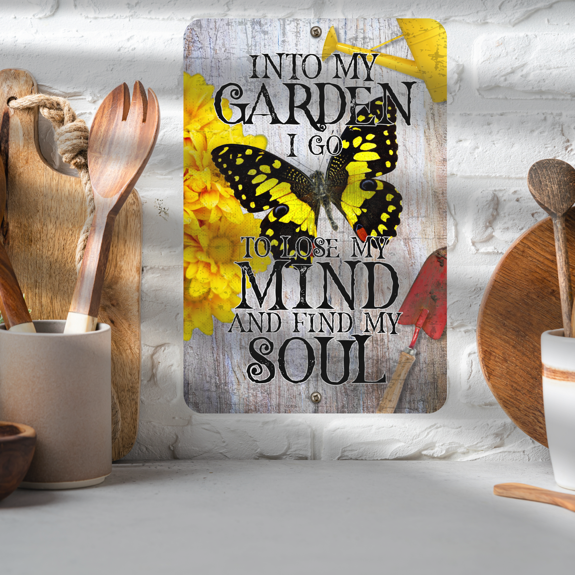 Into My Garden I Go Butterfly Aluminum Garden Sign