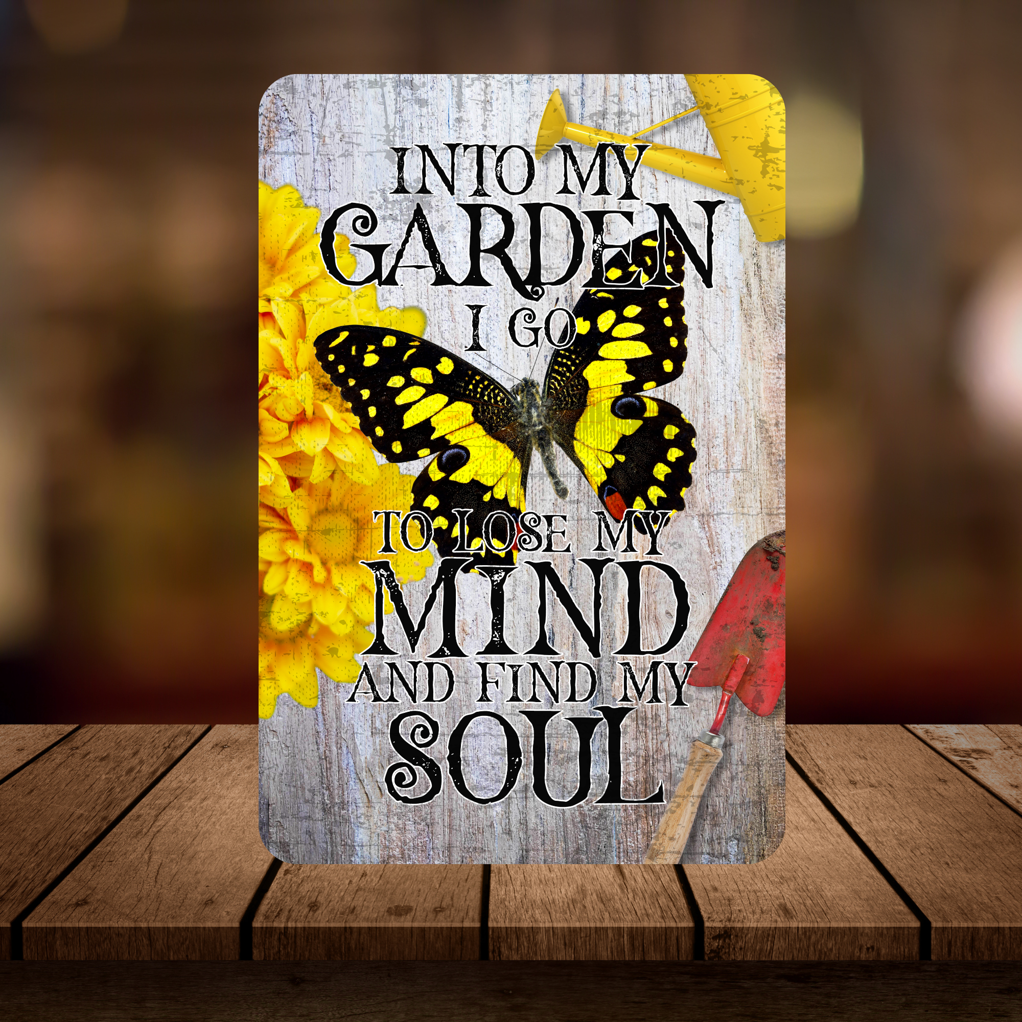 Into My Garden I Go Butterfly Aluminum Garden Sign