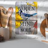 Into My Garden I Go Blue Jay Aluminum Garden Sign