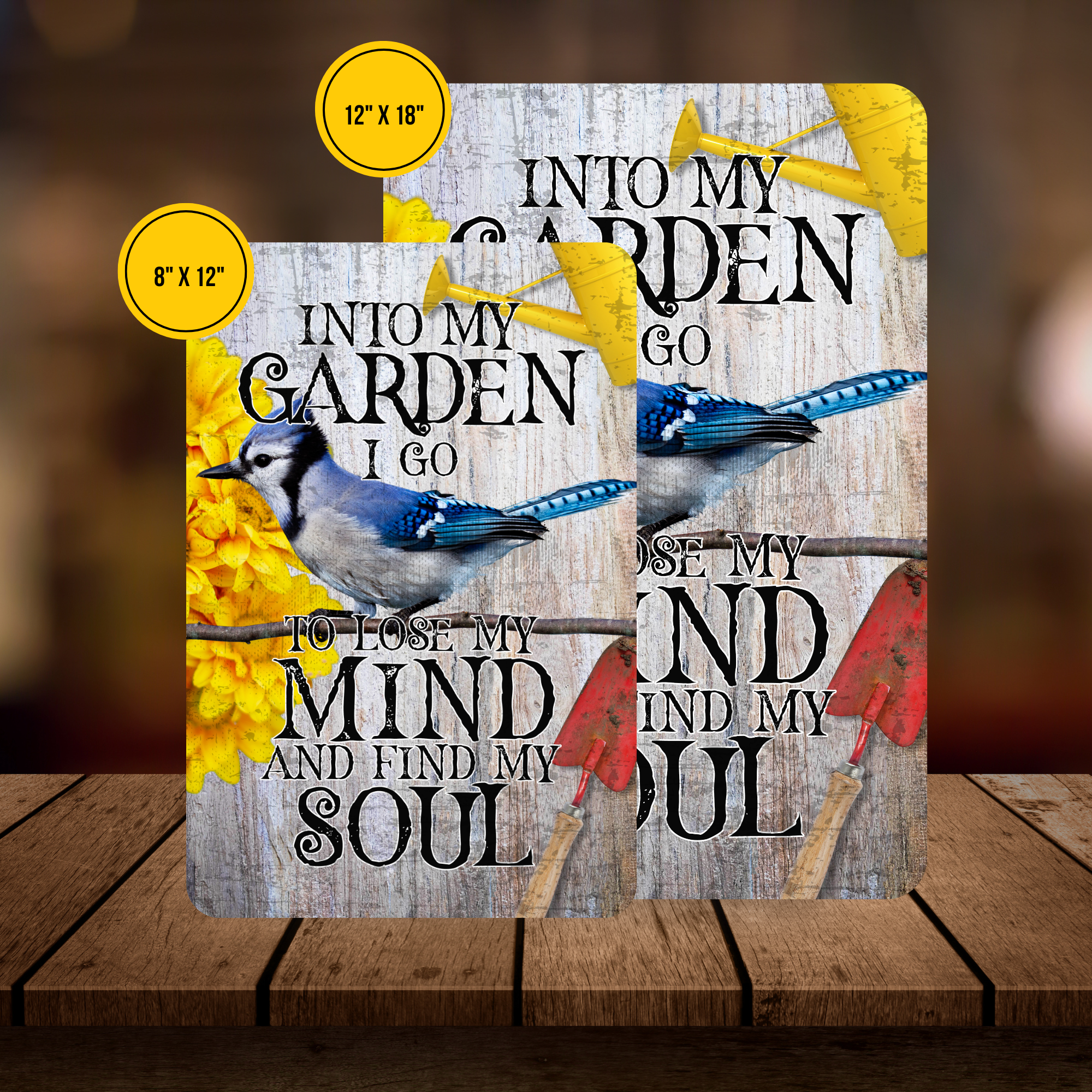 Into My Garden I Go Blue Jay Aluminum Garden Sign