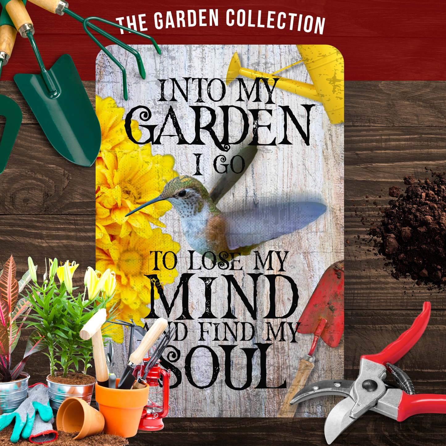 Into My Garden I Go Hummingbird Aluminum Garden Sign
