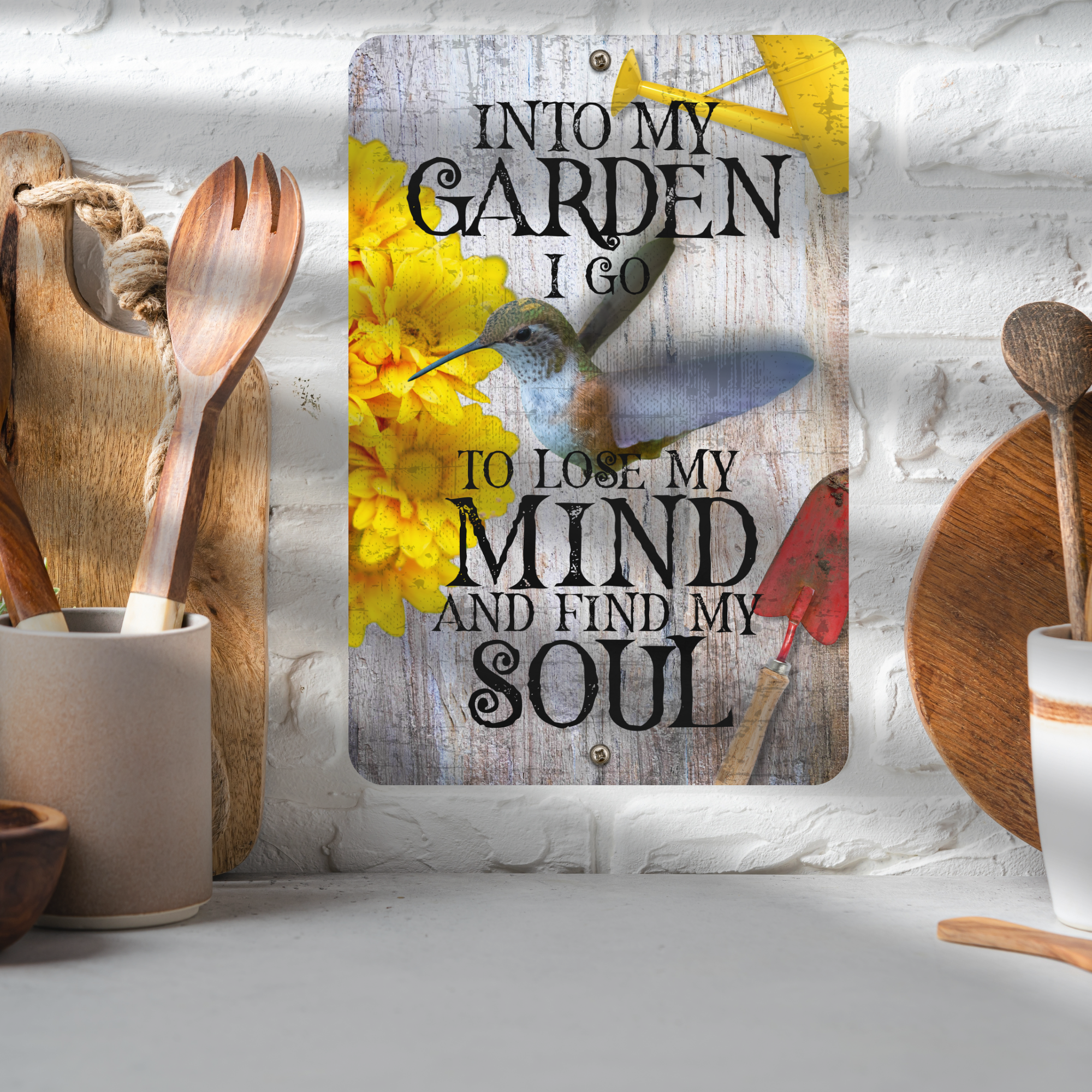 Into My Garden I Go Hummingbird Aluminum Garden Sign