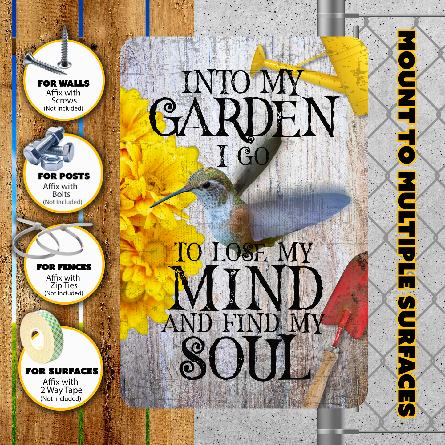 Into My Garden I Go Hummingbird Aluminum Garden Sign