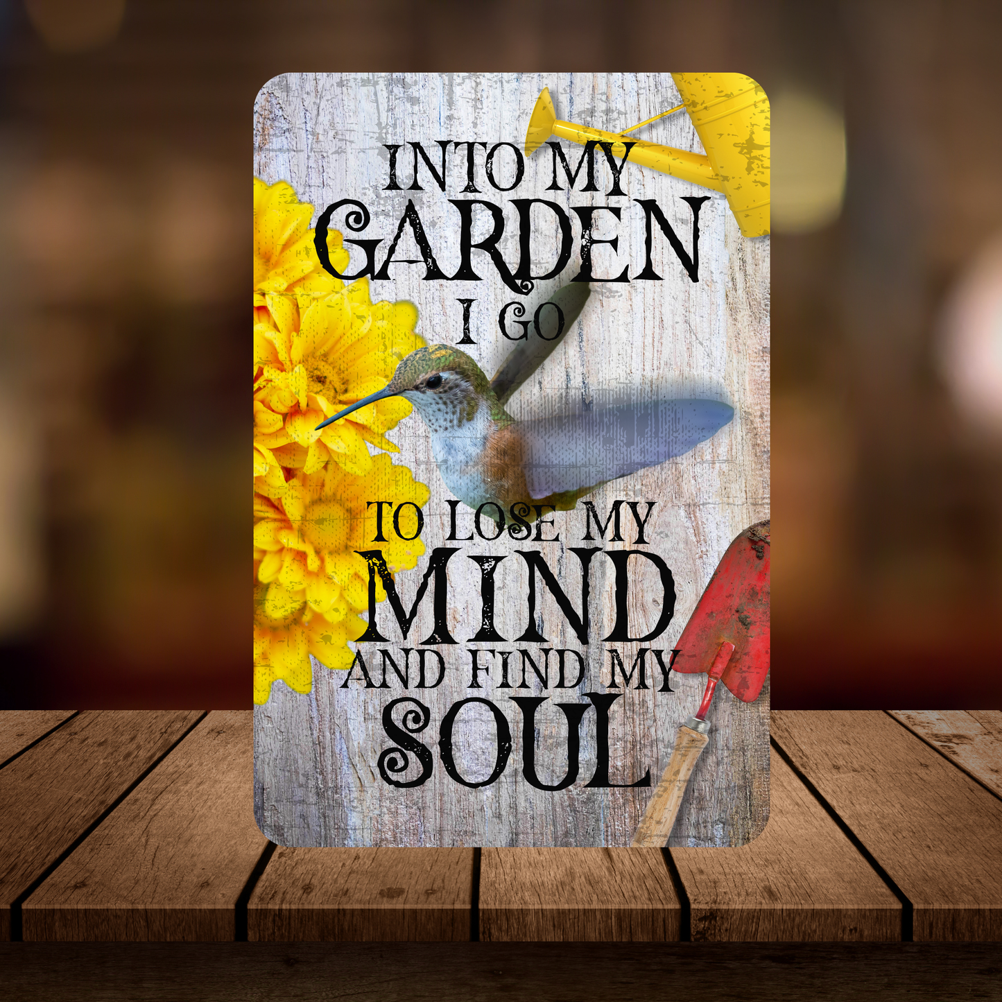 Into My Garden I Go Hummingbird Aluminum Garden Sign