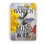 Into My Garden I Go Hummingbird Aluminum Garden Sign