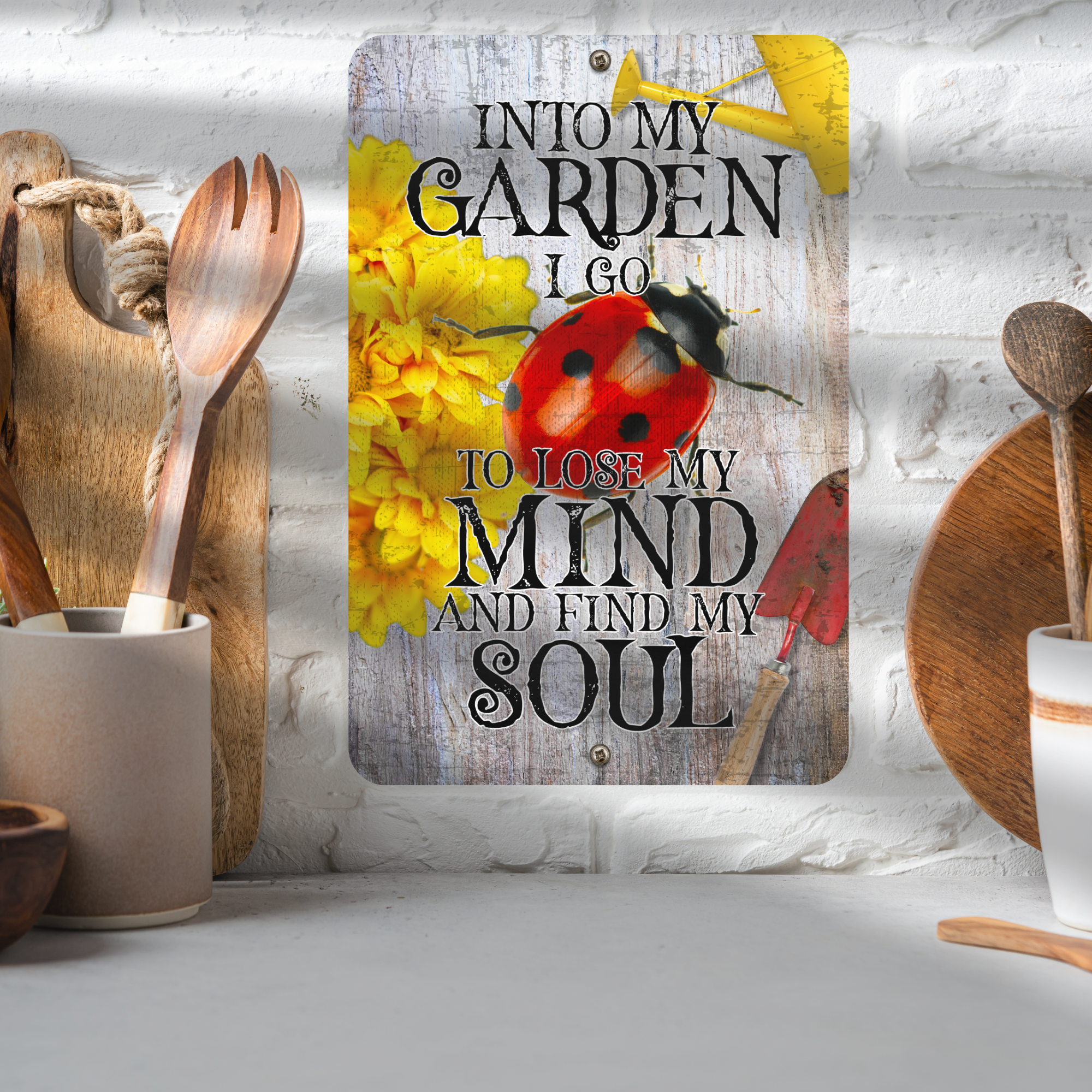 Into My Garden I Go Ladybug Aluminum Garden Sign