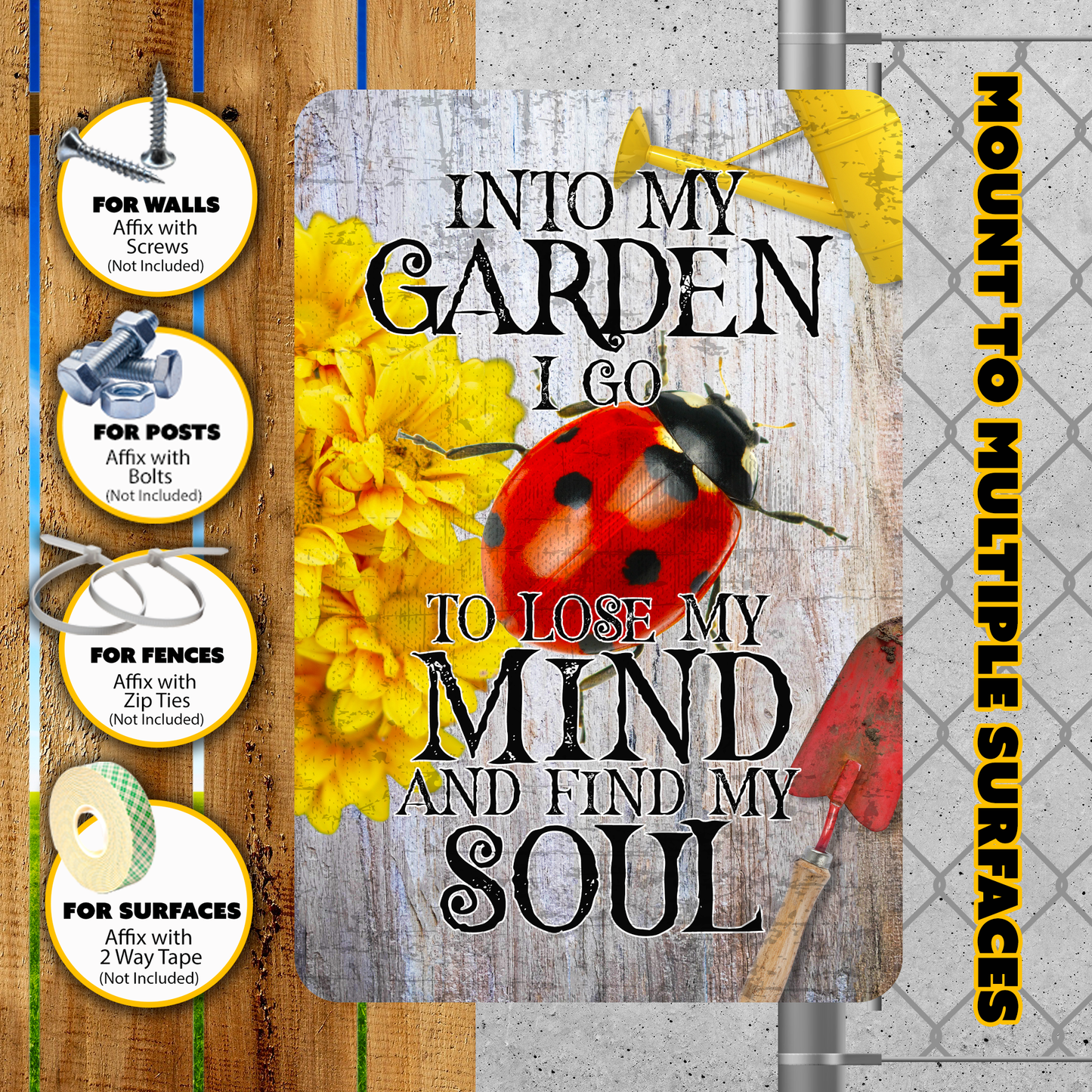 Into My Garden I Go Ladybug Aluminum Garden Sign