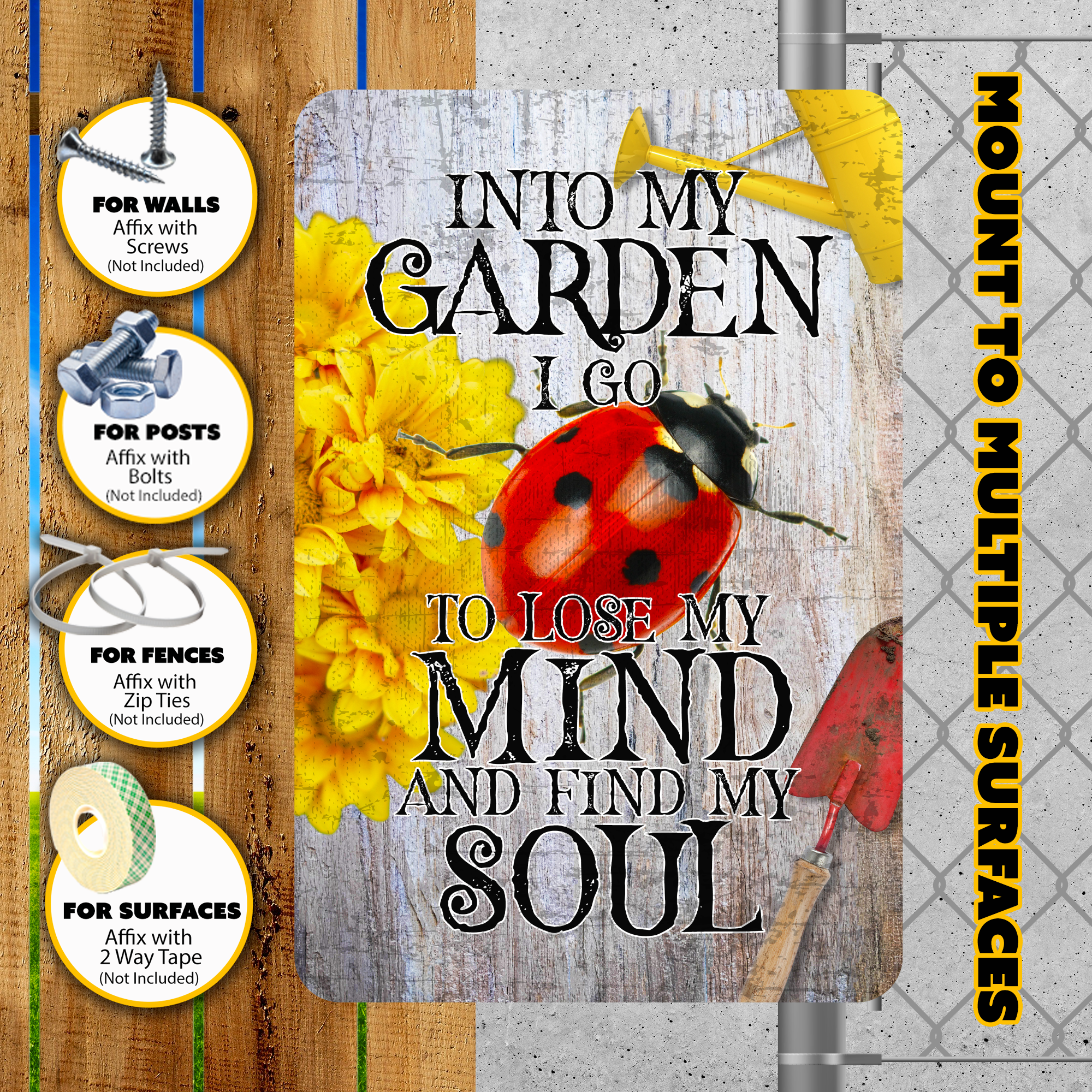 Into My Garden I Go Ladybug Aluminum Garden Sign