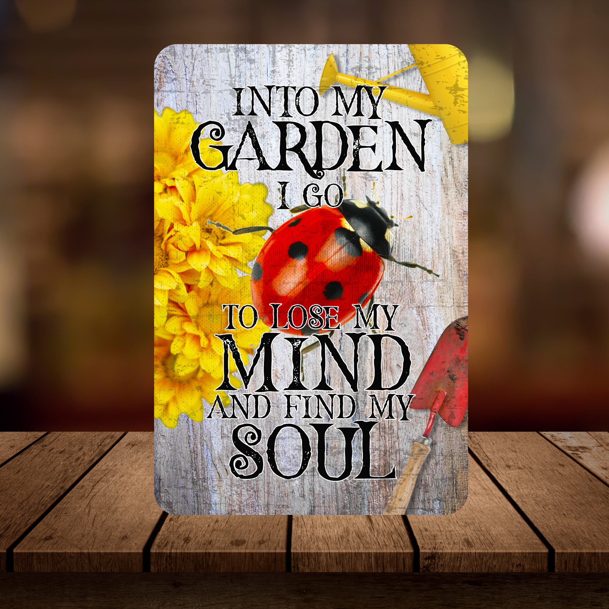 Into My Garden I Go Ladybug Aluminum Garden Sign