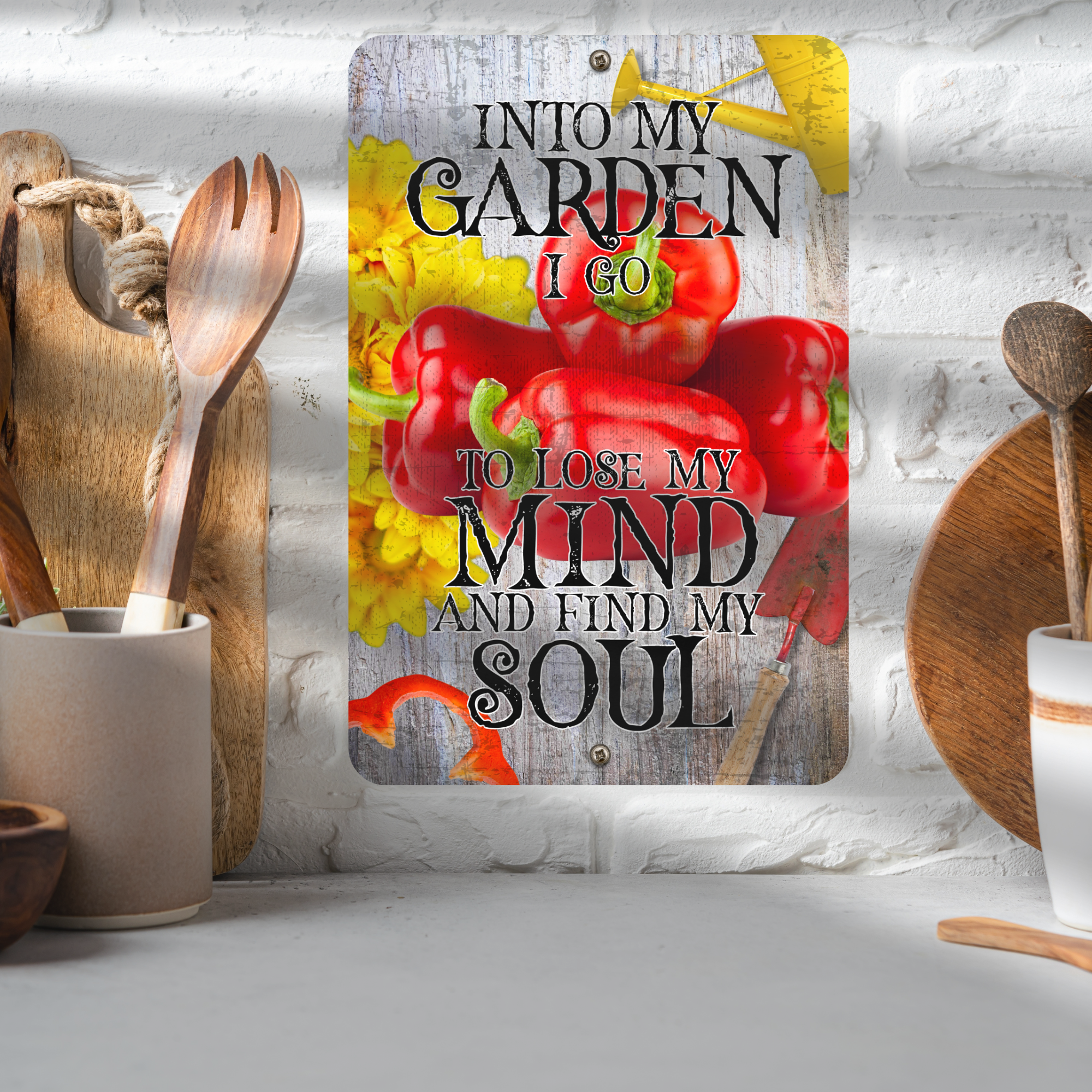 Into My Garden I Go Red Pepper Aluminum Garden Sign
