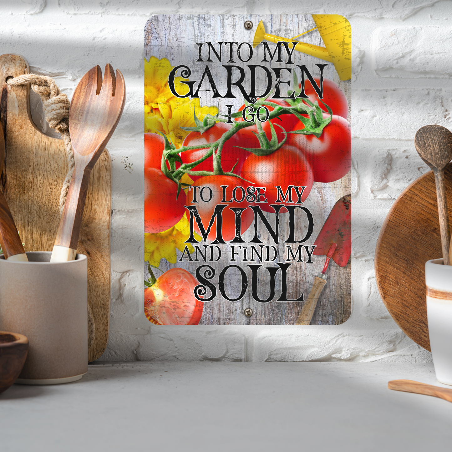 Into My Garden I Go Tomato Aluminum Garden Sign