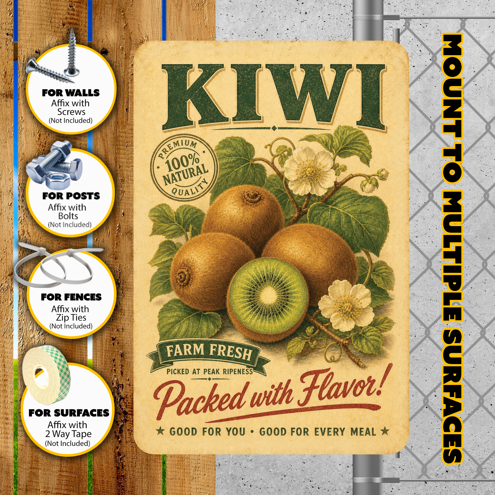 Vintage Kiwi Farm Fresh Aluminum Sign