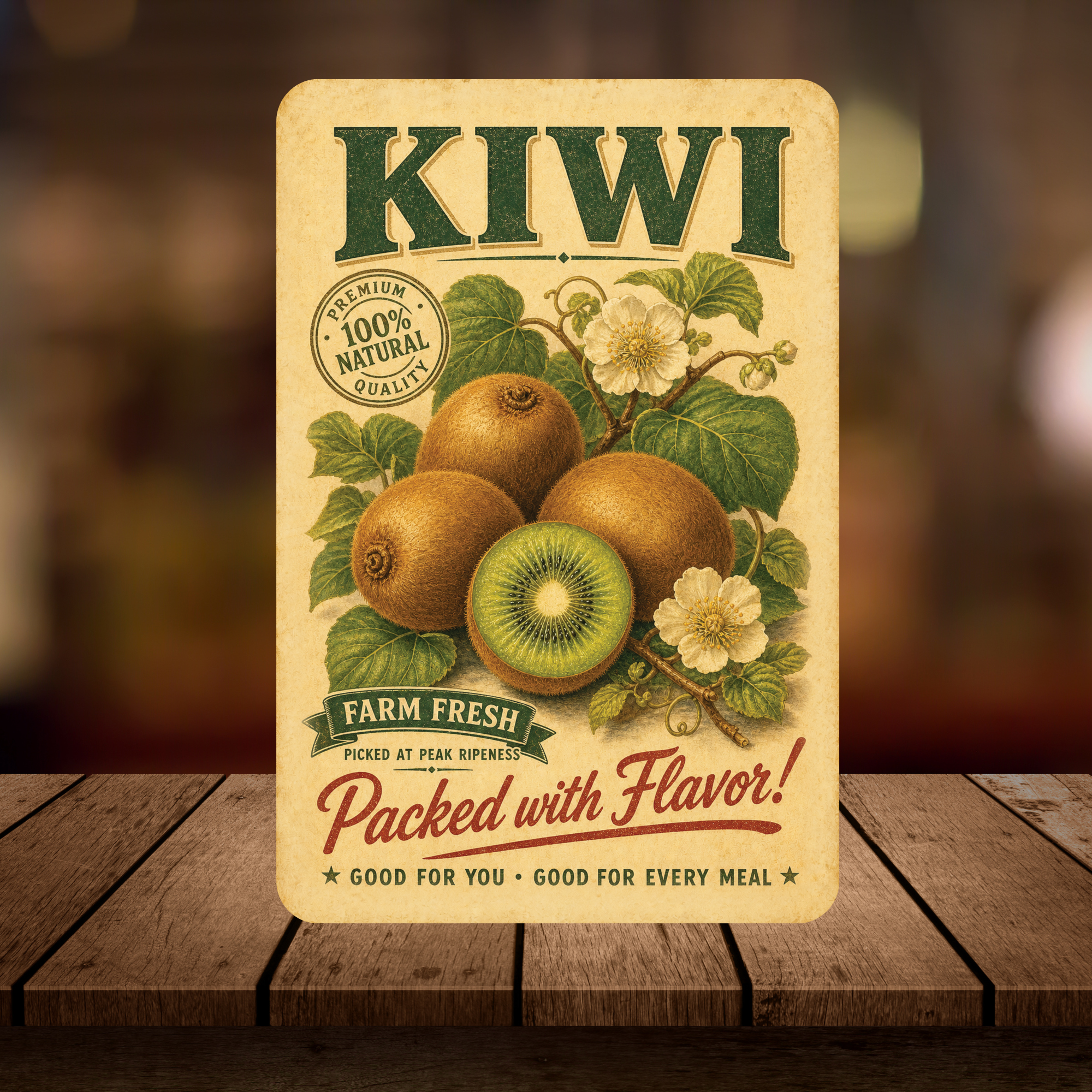 Vintage Kiwi Farm Fresh Aluminum Sign