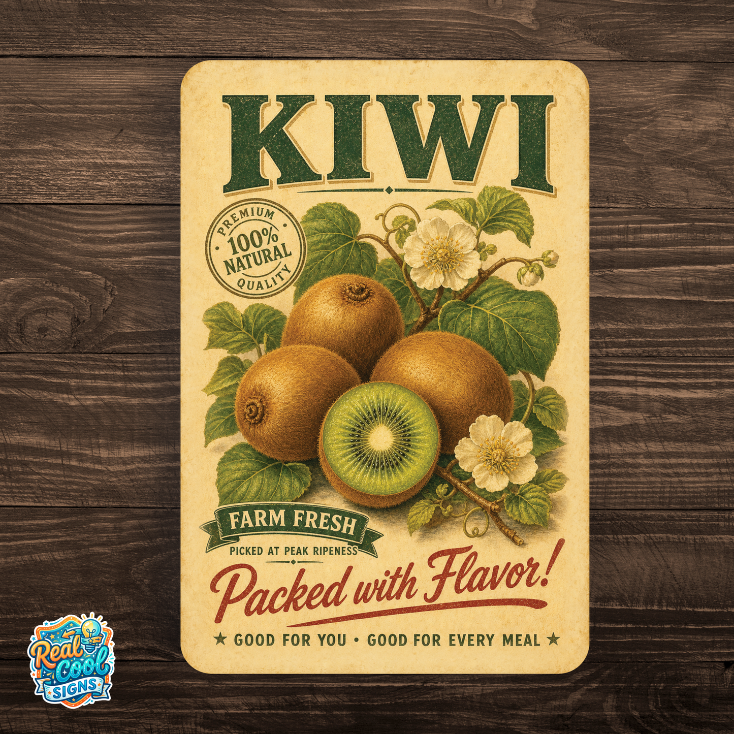 Vintage Kiwi Farm Fresh Aluminum Sign