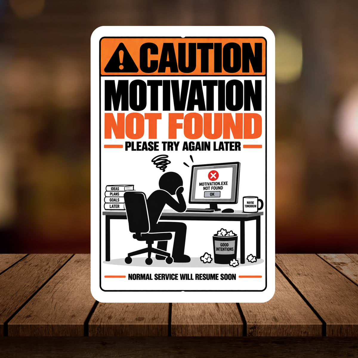 Motivation Not Found – Please Try Again Later Funny Aluminum Sign