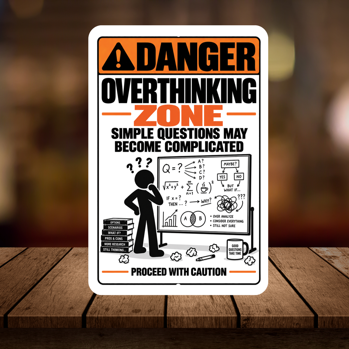 Overthinking Zone Sign – Funny Overthinker Aluminum Warning Sign