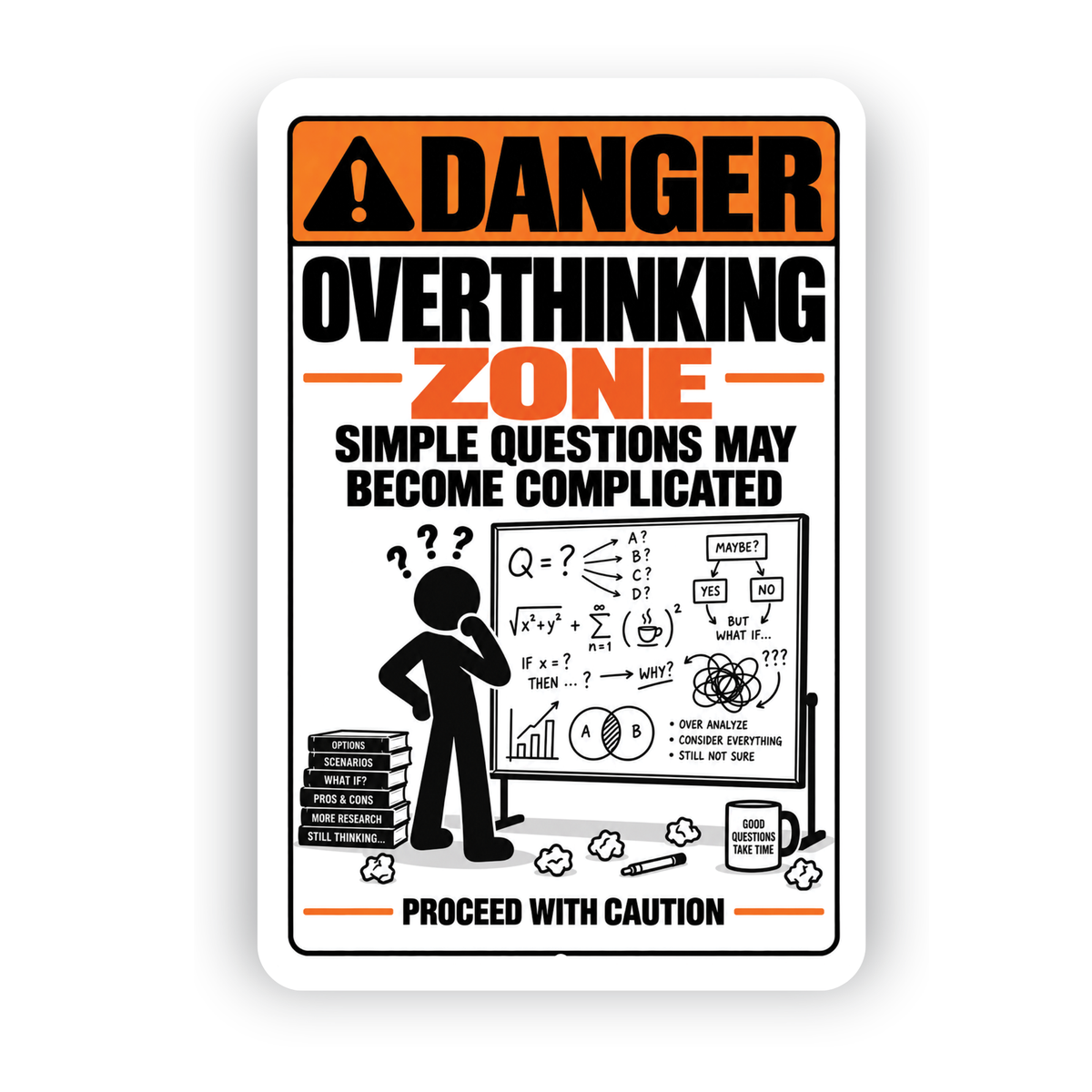 Overthinking Zone Sign – Funny Overthinker Aluminum Warning Sign