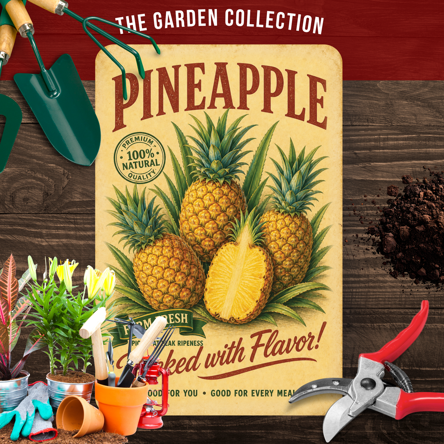 Vintage Pineapple Farm Fresh Aluminum Sign