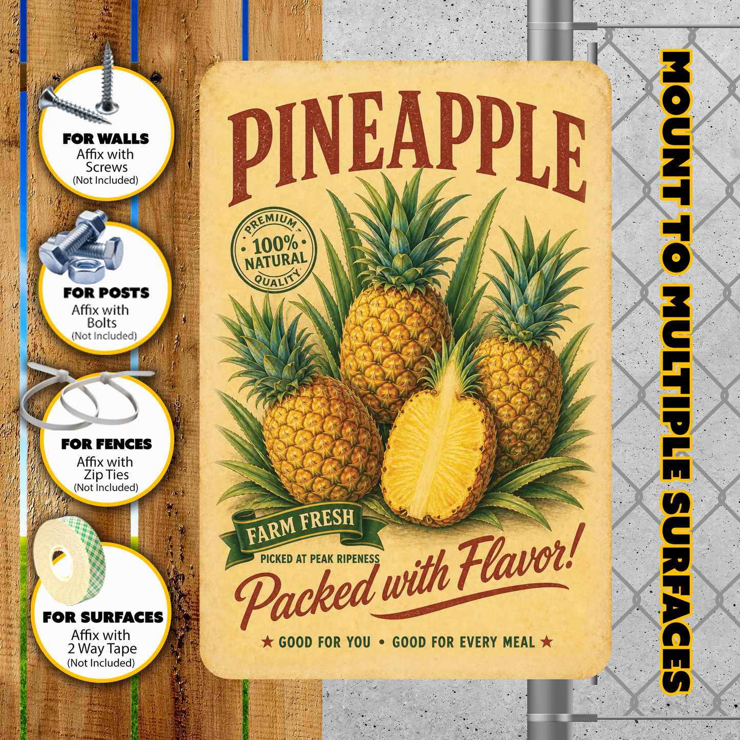 Vintage Pineapple Farm Fresh Aluminum Sign