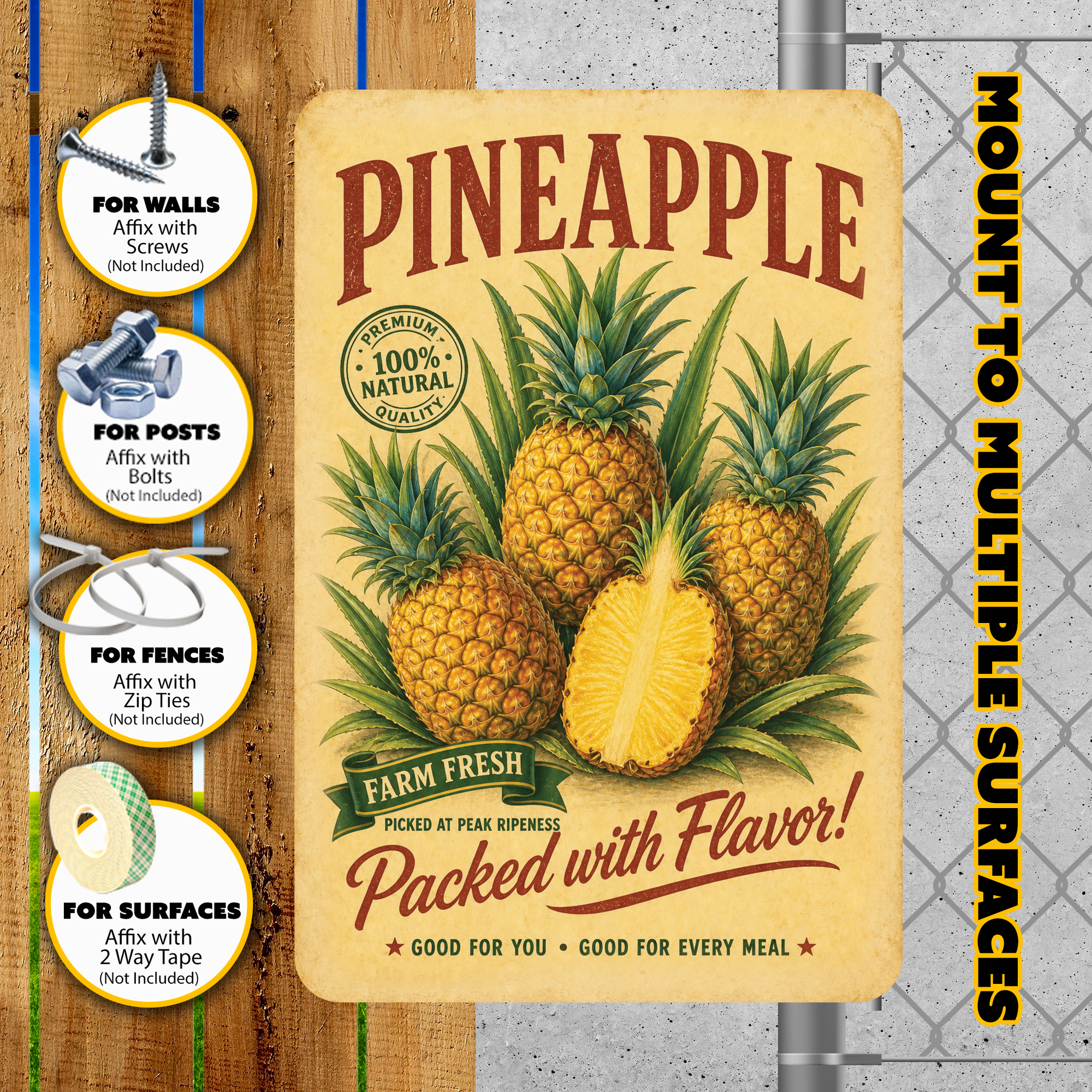 Vintage Pineapple Farm Fresh Aluminum Sign