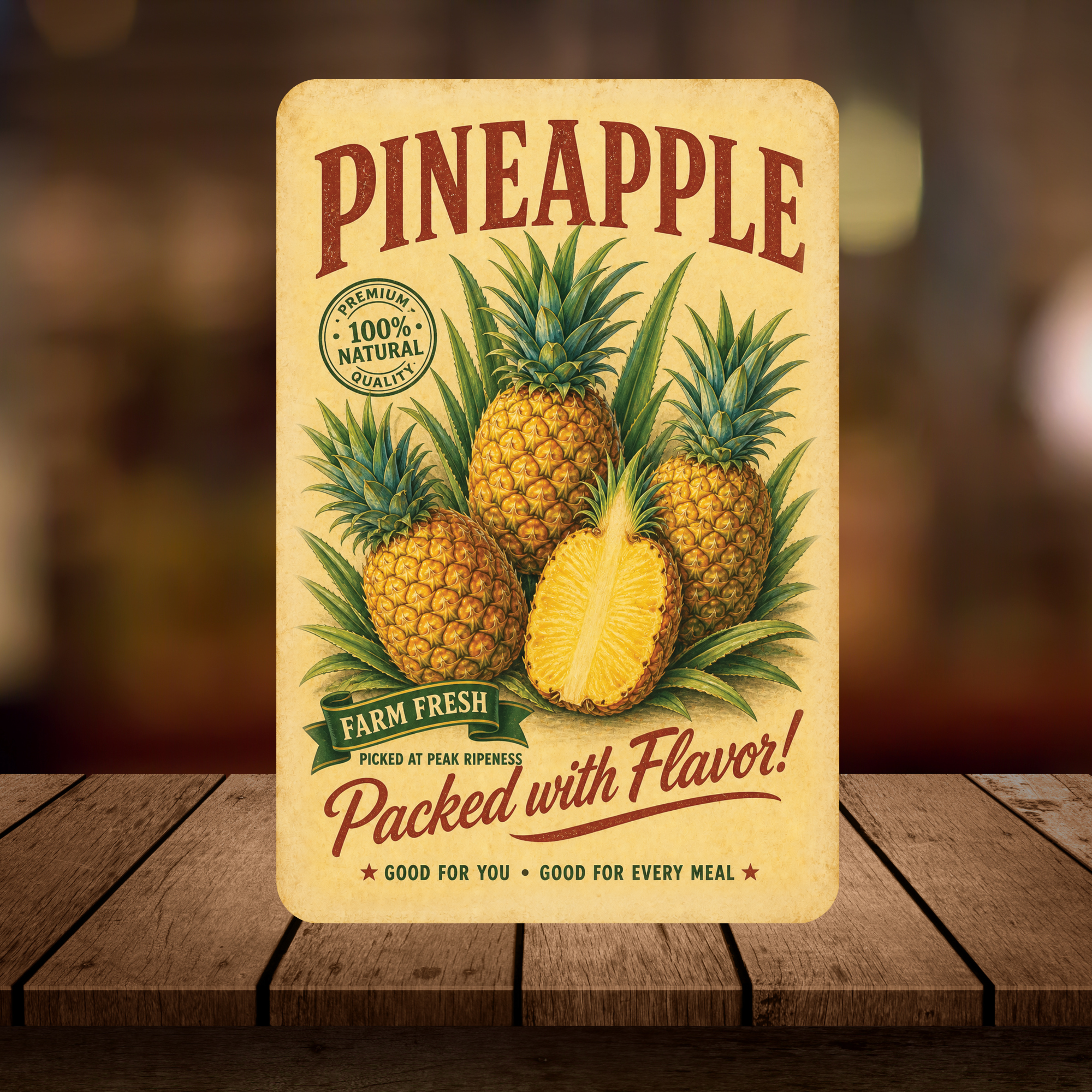 Vintage Pineapple Farm Fresh Aluminum Sign