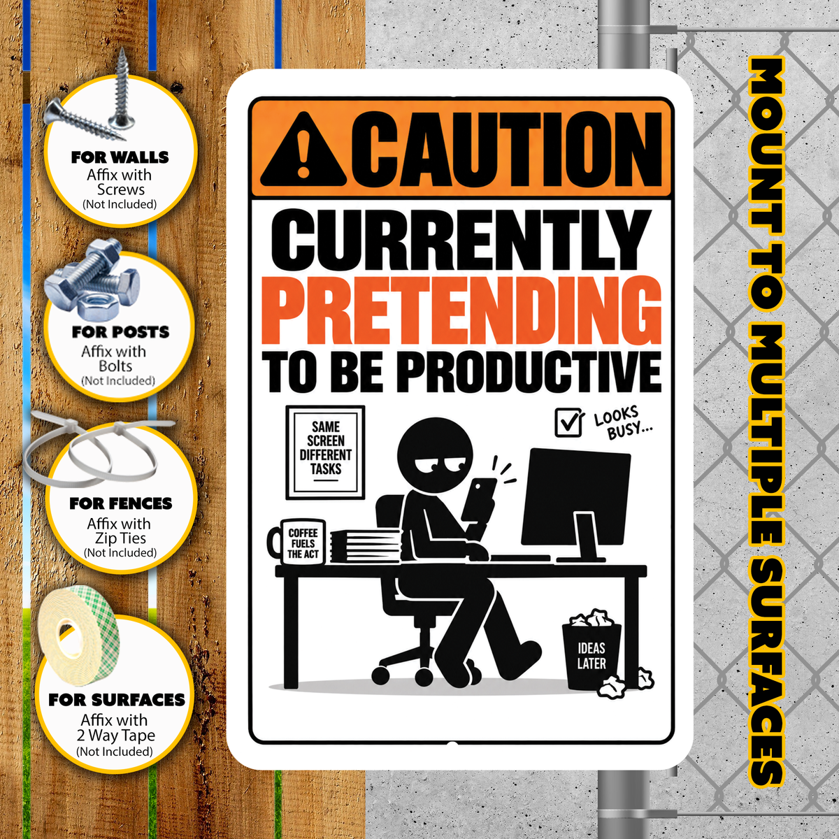 Currently Pretending to Be Productive Sign – Funny Office Aluminum Sign