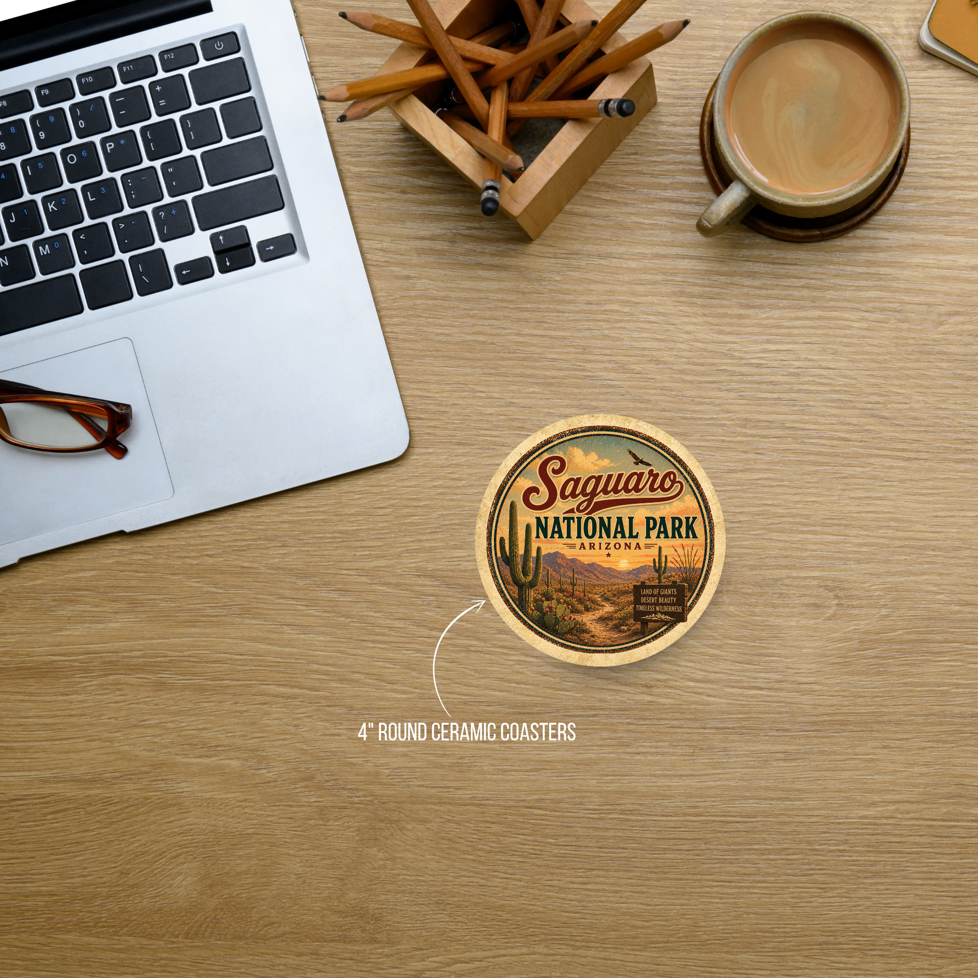 Saguaro National Park Ceramic Coaster – 4" Round