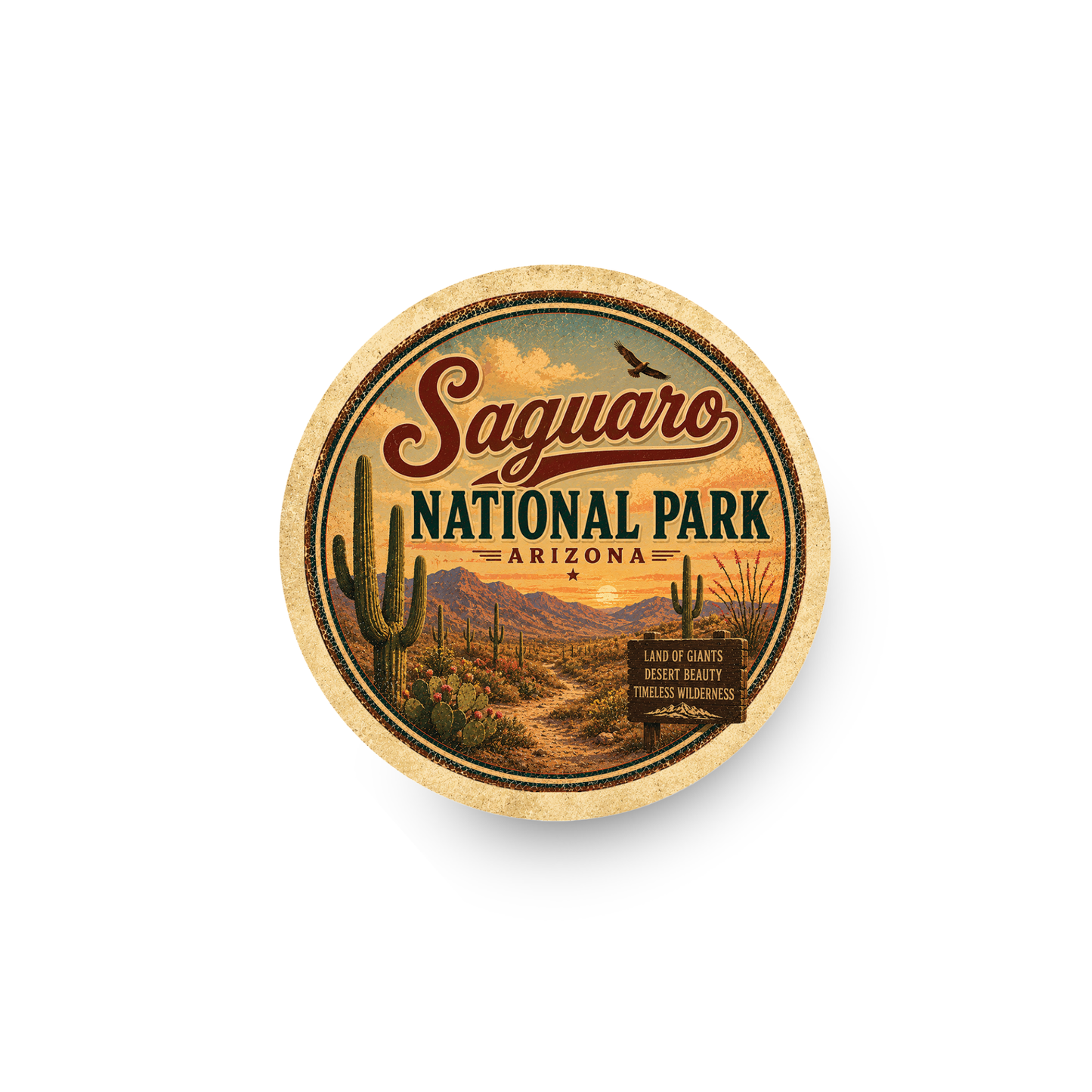 Saguaro National Park Ceramic Coaster – 4" Round