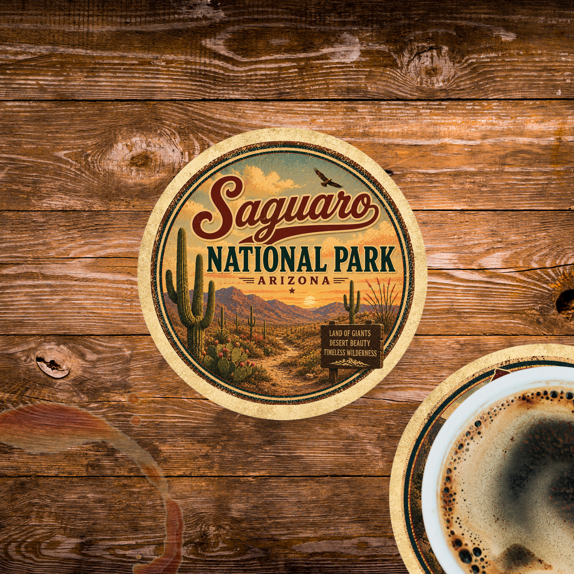 Saguaro National Park Ceramic Coaster – 4" Round