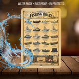 Types of Fishing Boats Vintage Sign – Nautical Fishing Boat Guide Wall Decor
